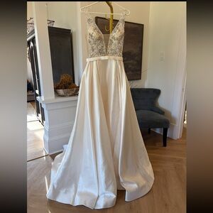 Jovani White and Silver Wedding Dress